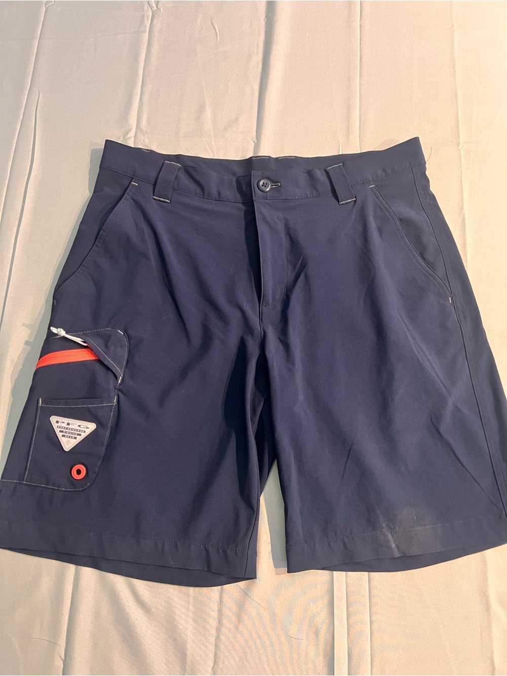 Columbia PFG Fishing Shorts Omni-Shield Stretch Blue Pocket Mens Size 32x10